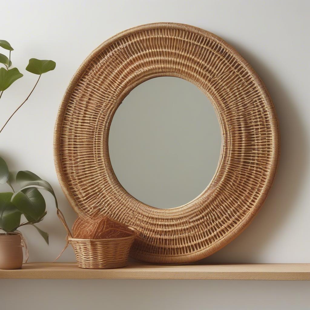 Wicker and Rattan Mirror Frame Weaving: Demonstrating the process of weaving wicker and rattan around a mirror frame.