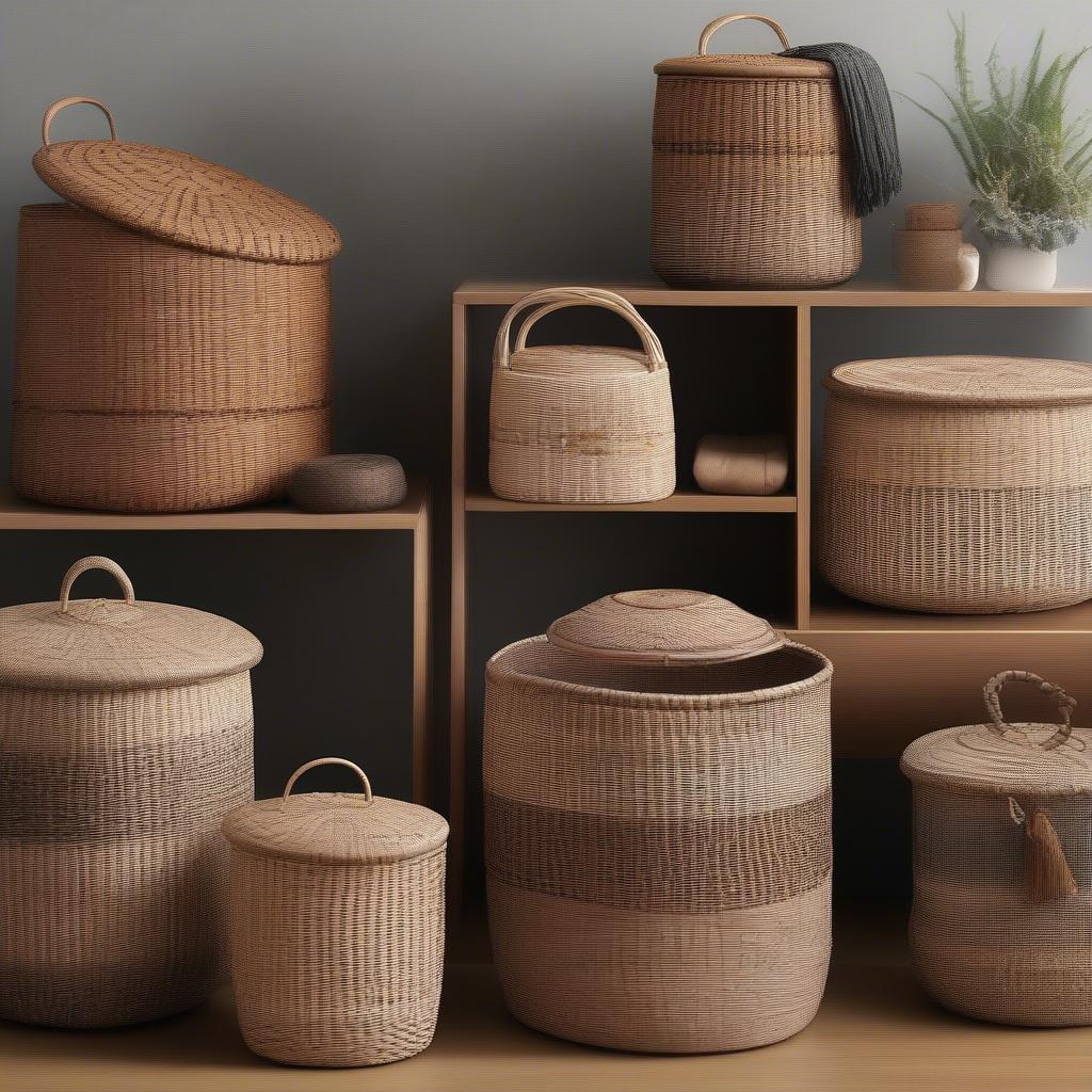 Wicker, Rattan, and Seaweed Storage Baskets with Lids