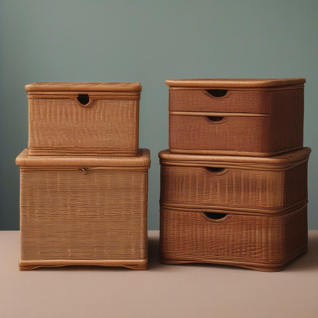 Side-by-side comparison of wicker and rattan dresser boxes highlighting material differences.