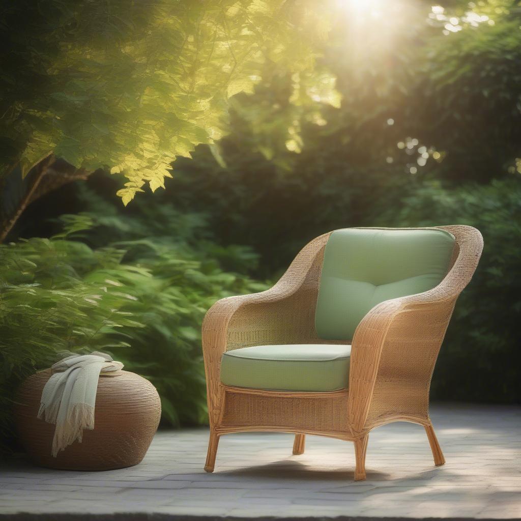 Wicker Weave Lounge Chair in a Natural Garden Setting