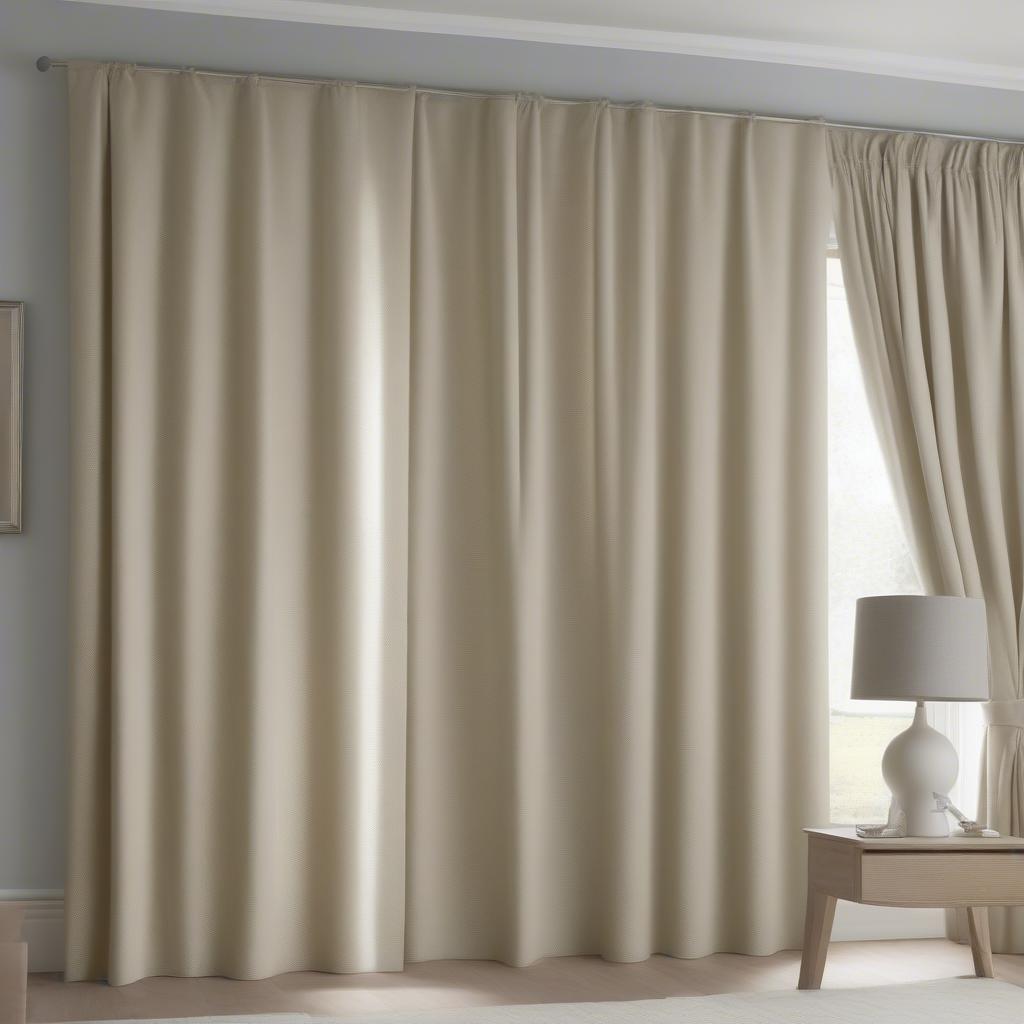 Wilko basket weave curtains providing privacy in a bedroom