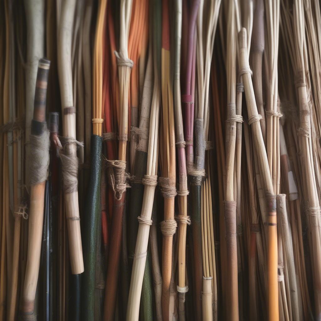 Basket weaving supplies featuring willow rods.