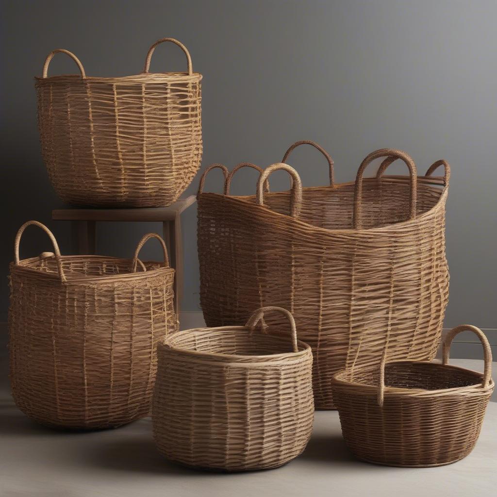 Examples of baskets made from willow, rattan, and seagrass.