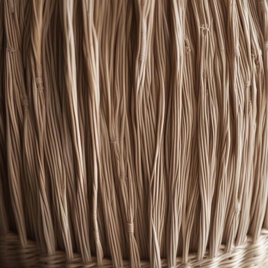 Close-up of a willow weaving basket showing the intricate detail and craftsmanship