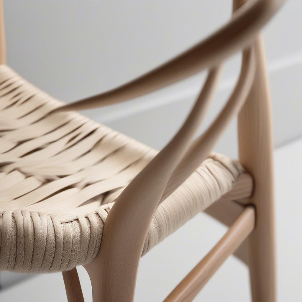 Close-up of the joinery and weave of a wishbone chair