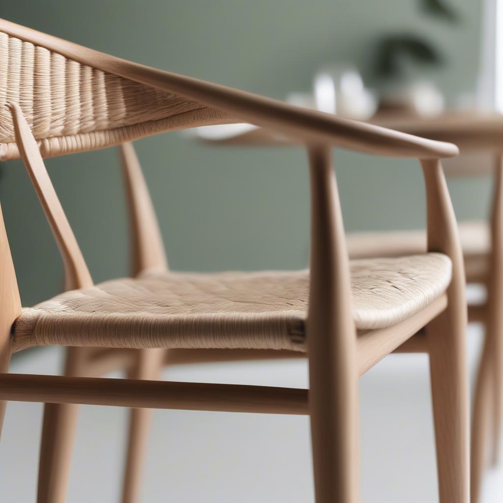 Wishbone chair with natural weave seat in a dining room setting