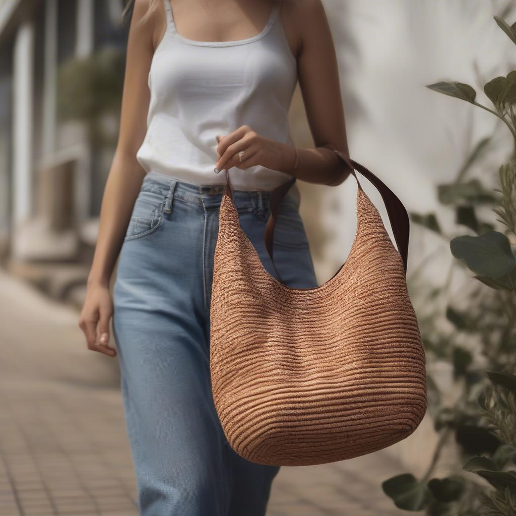 Woman Carrying an Australian Woven Bag