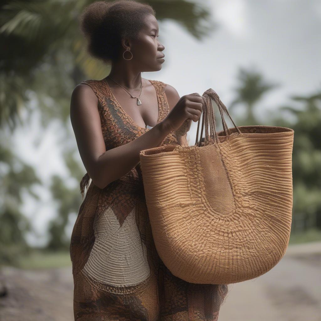 Woman Carrying a Vanuatu Woven Bag