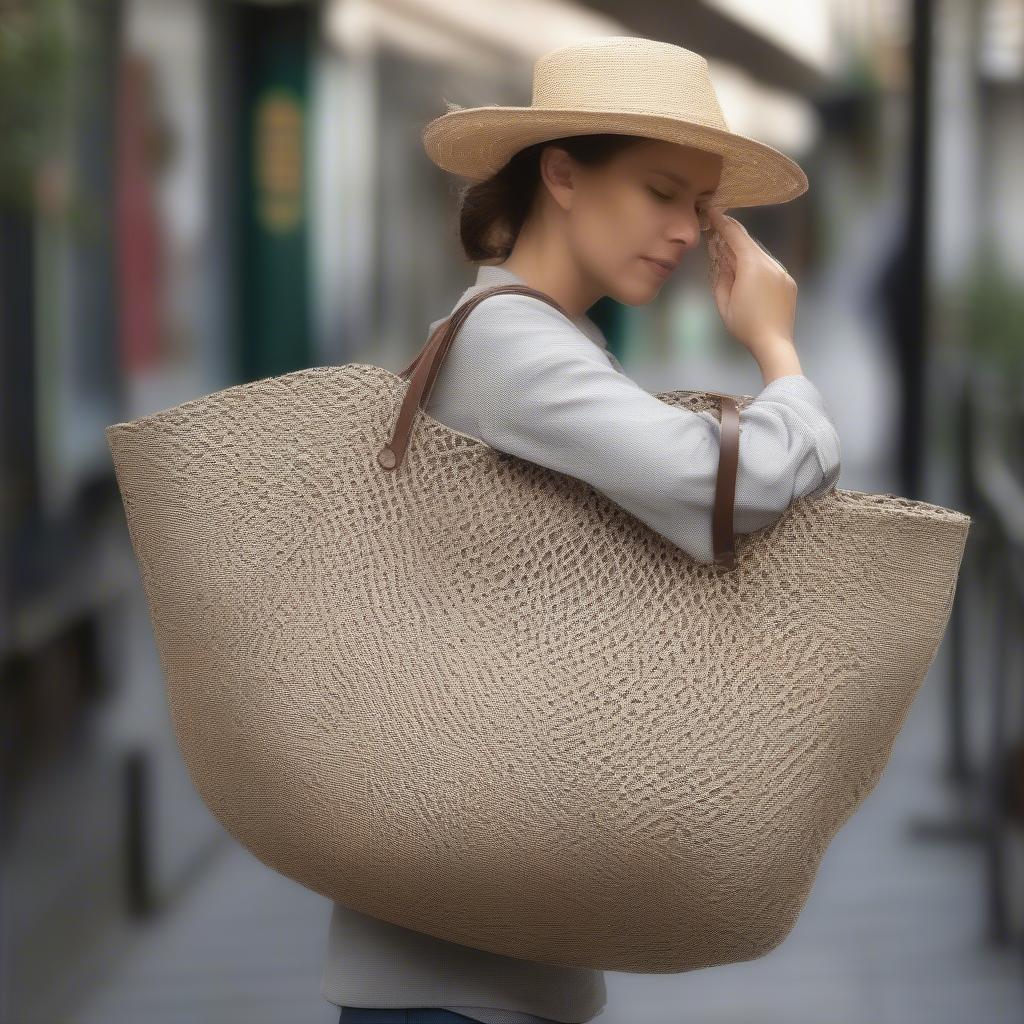 Woman Carrying a Woven Recycled Bag