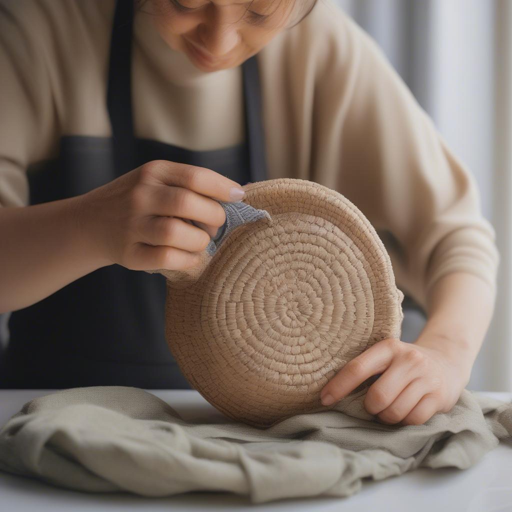 Cleaning a small round woven bag