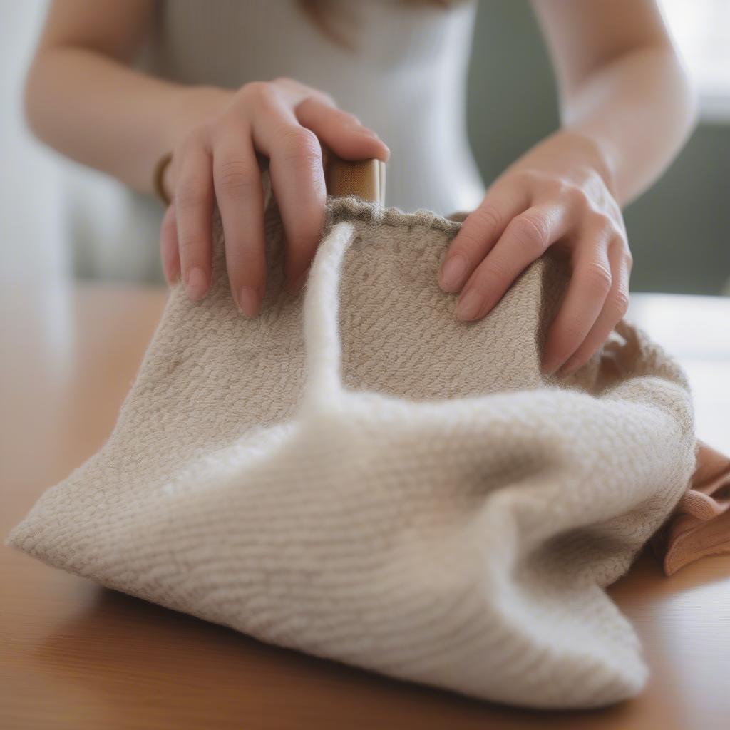 Cleaning a woven wool tote bag