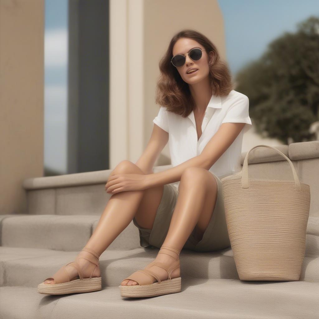 Woman Wearing Basket Weave Espadrilles