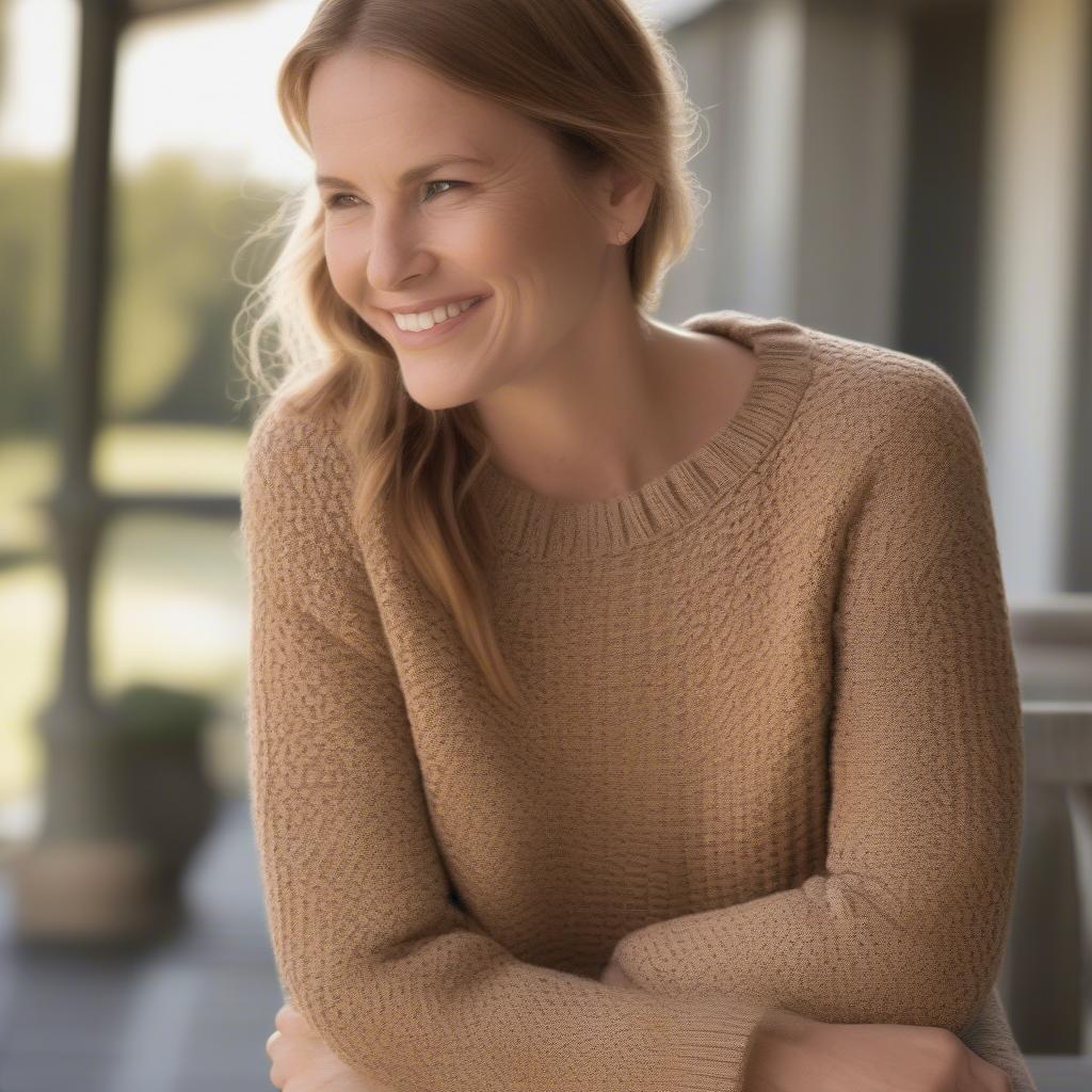 Woman Wearing a Loft Basket Weave Sweater Outdoors