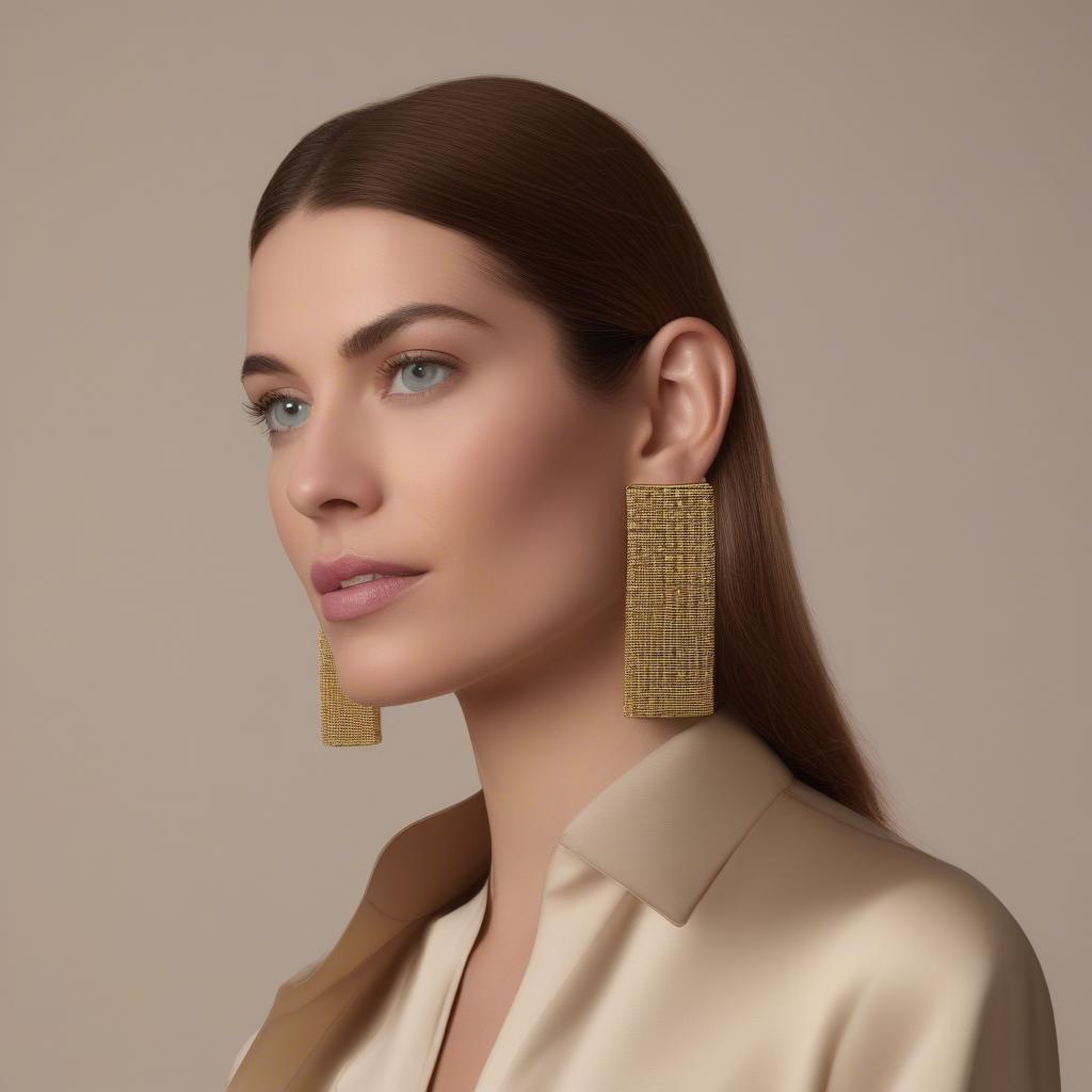 A woman elegantly wearing Roberto Coin Basket Weave Earrings, showcasing how they complement her style.