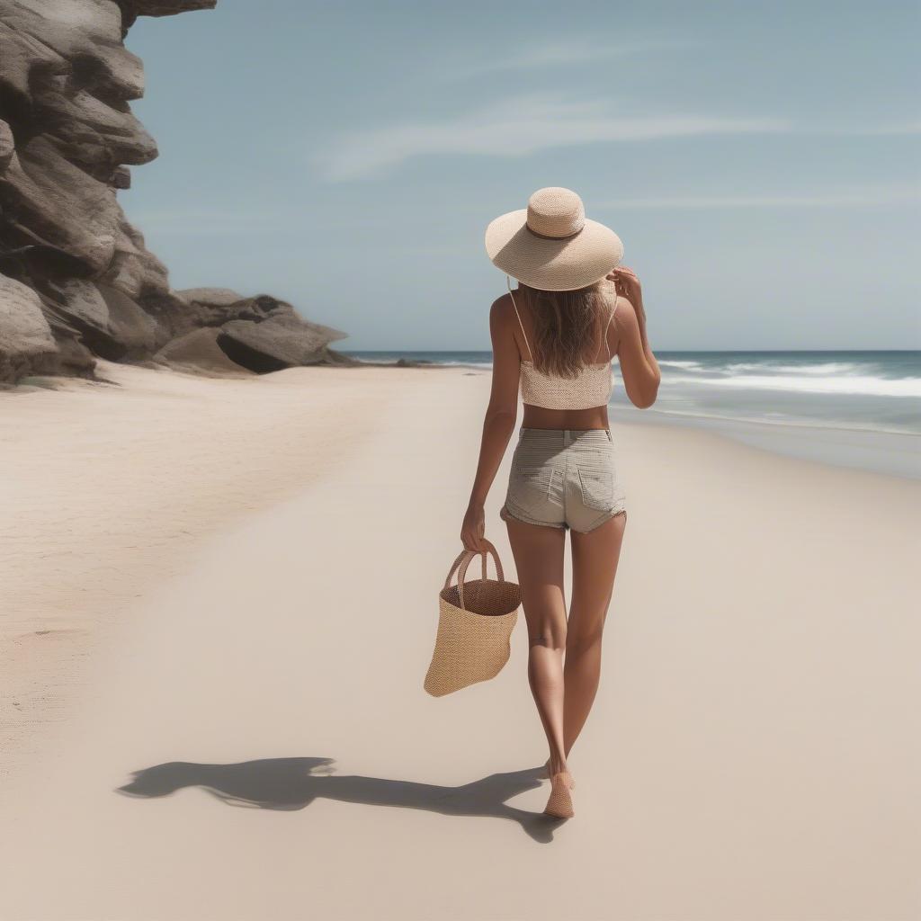 Woman at the beach with a waist bag