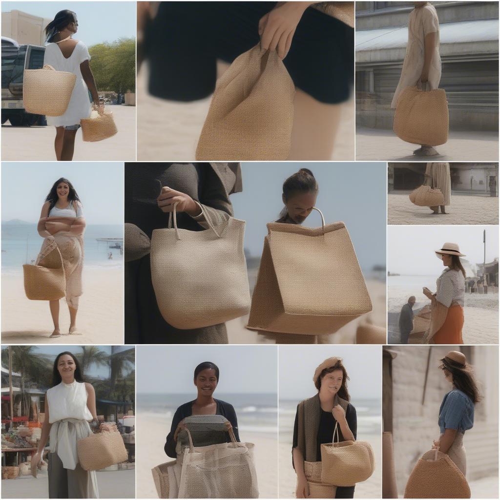 Women Carrying Woven Bags in Different Settings