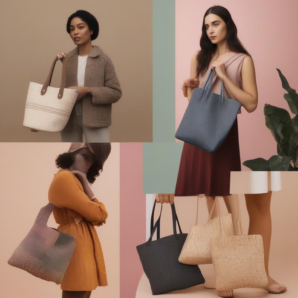 Women Carrying Different Styles of Woven Mini Tote Bags