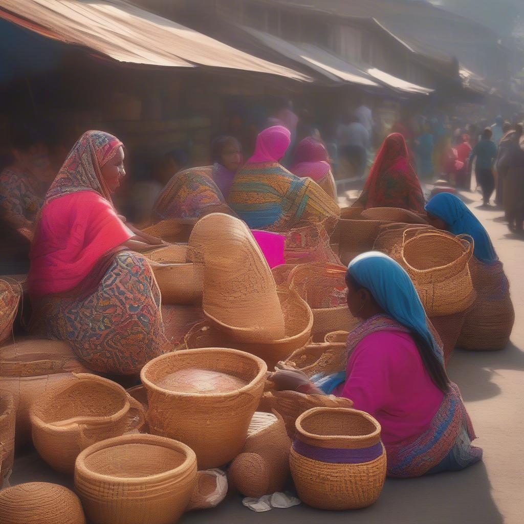 Women Selling Baskets at a Market