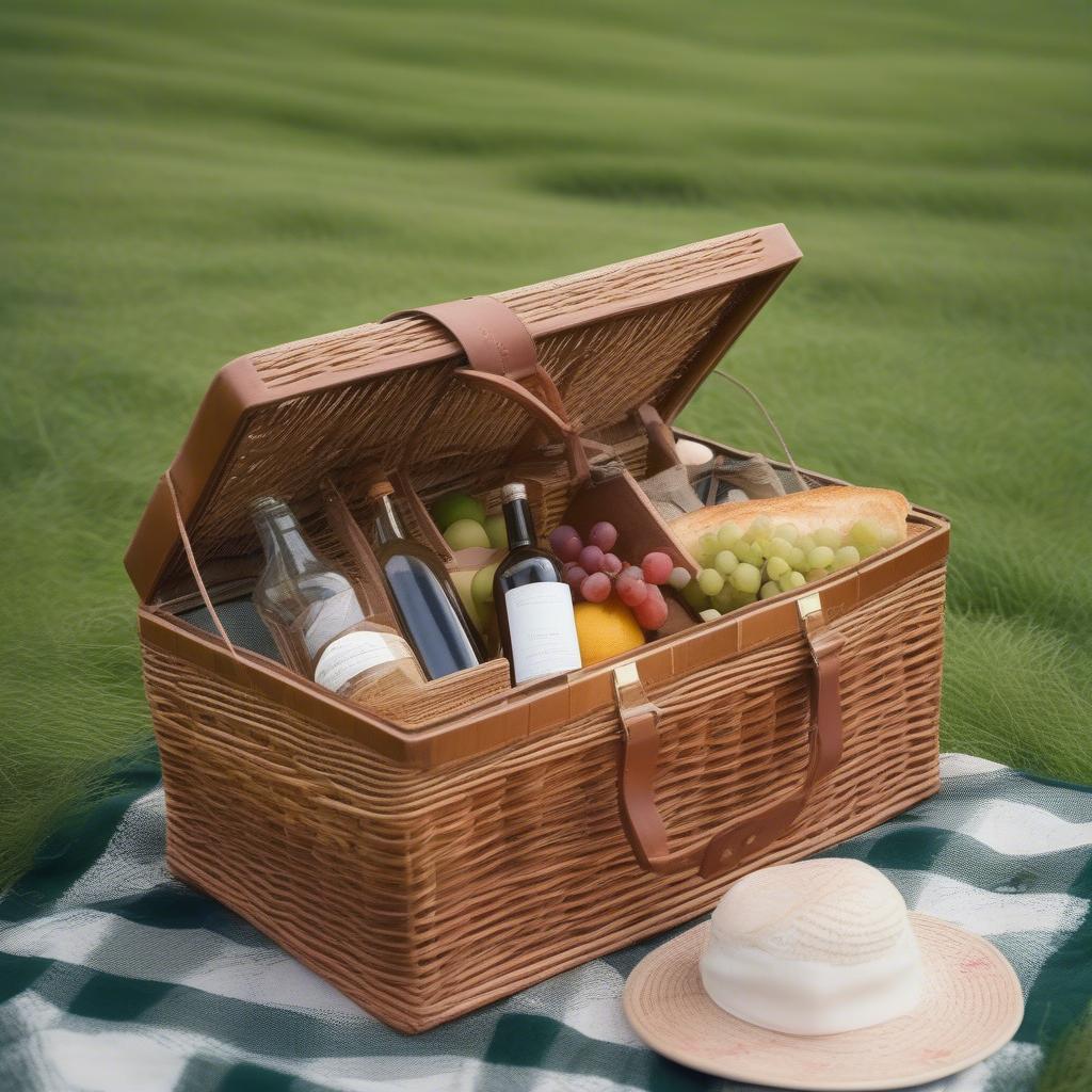 Traditional Wood Weave Picnic Basket