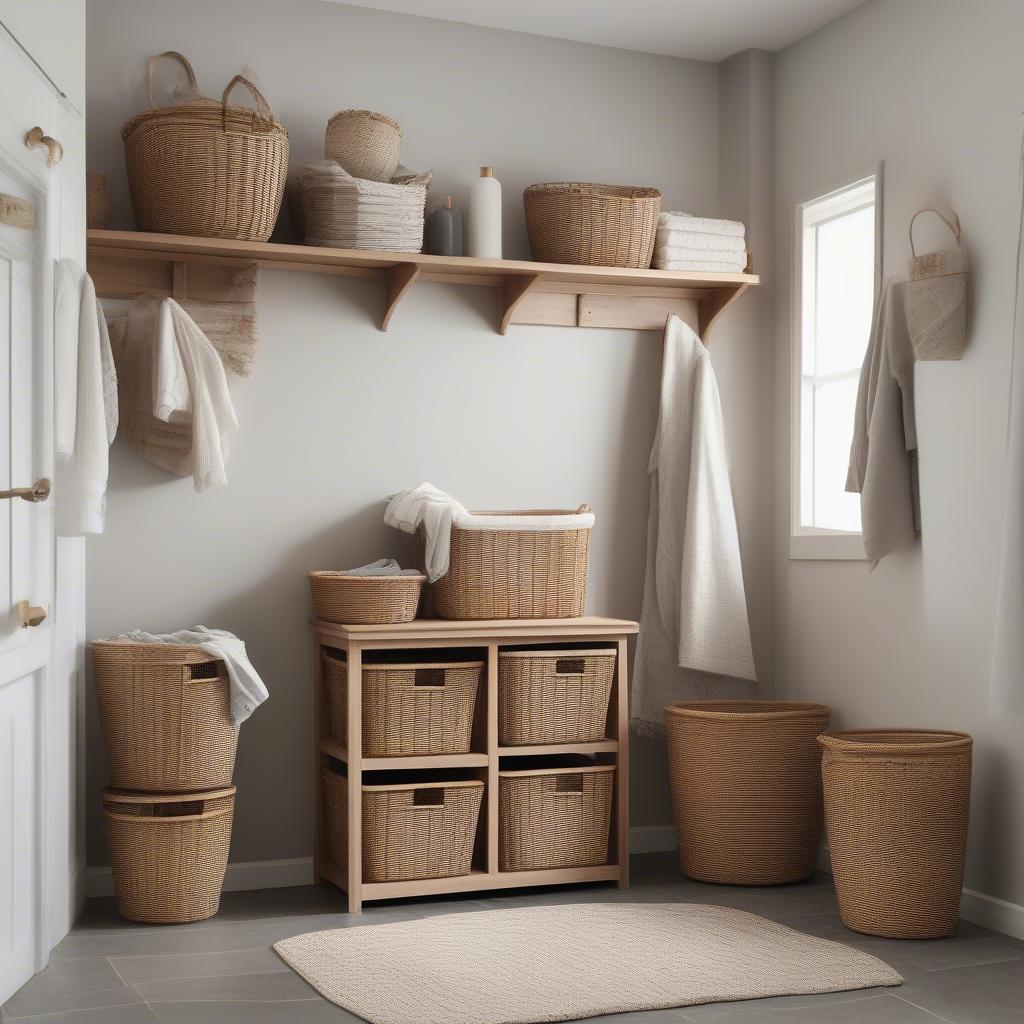 Different Sizes of Wooden Weave Clothes Baskets