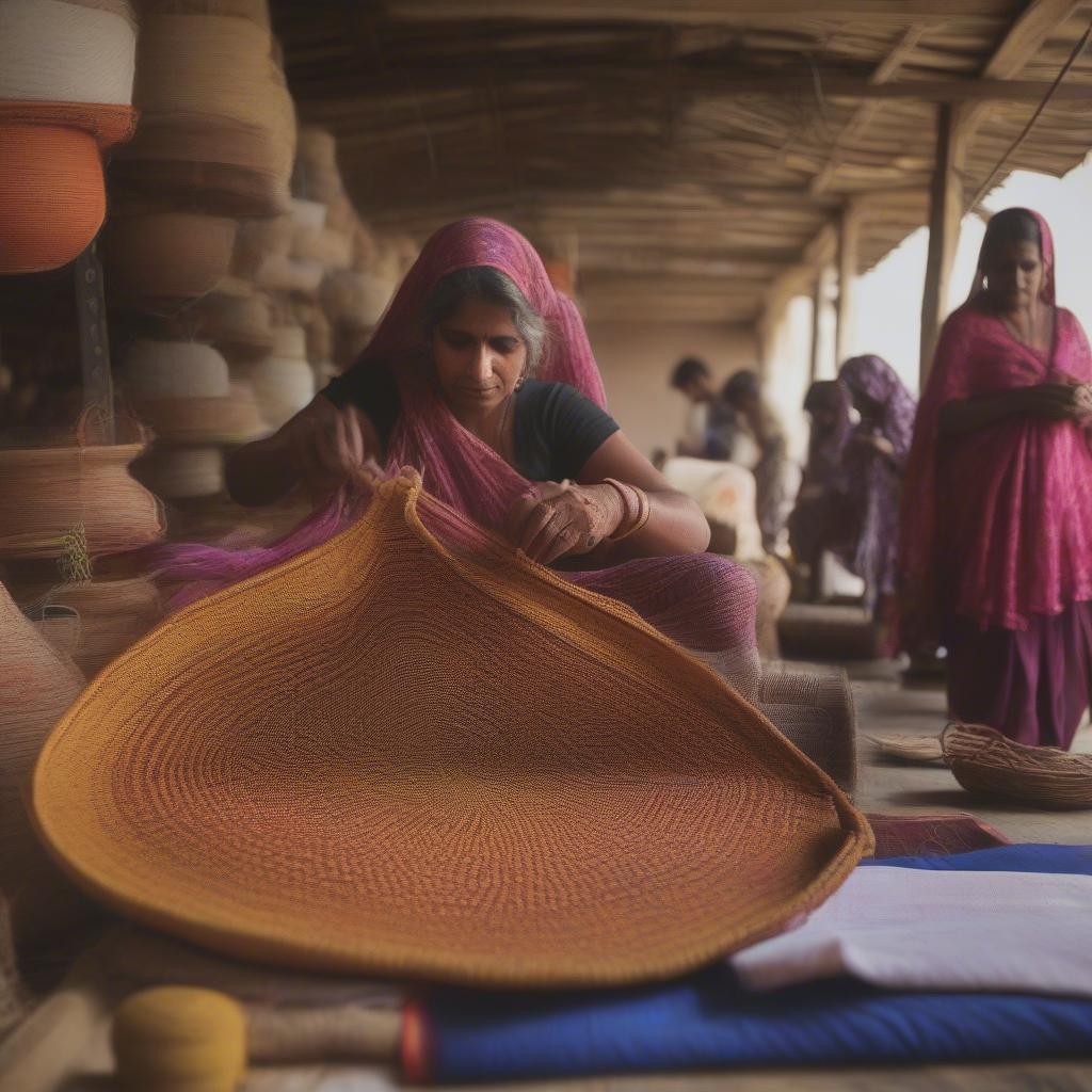 Skilled artisans crafting woven bags in Uttar Pradesh