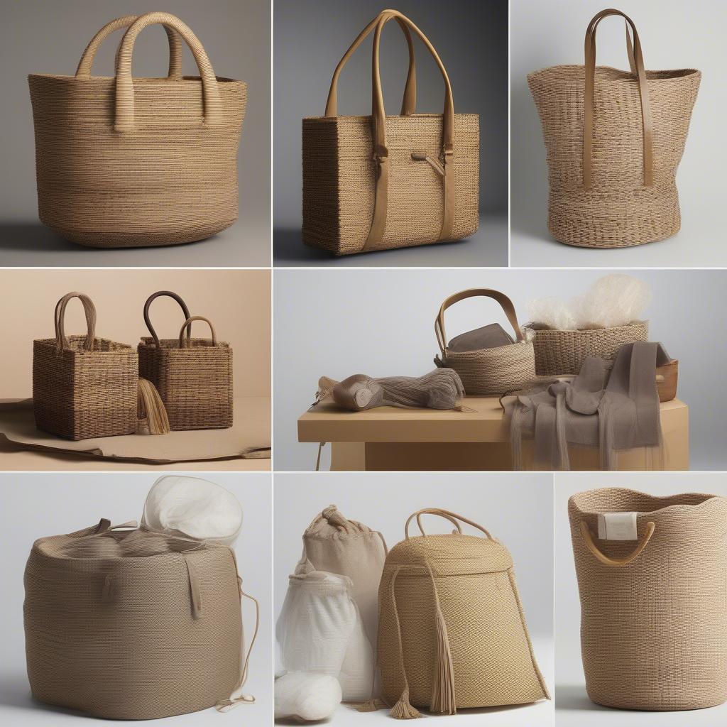 Woven bag for Dyson vacuum storage, showcasing different styles and materials like wicker, rattan, seagrass, and jute.