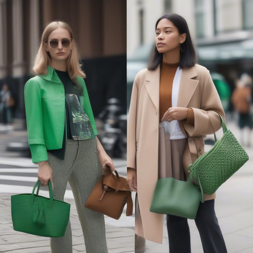 Green Woven Bag Street Style Inspiration