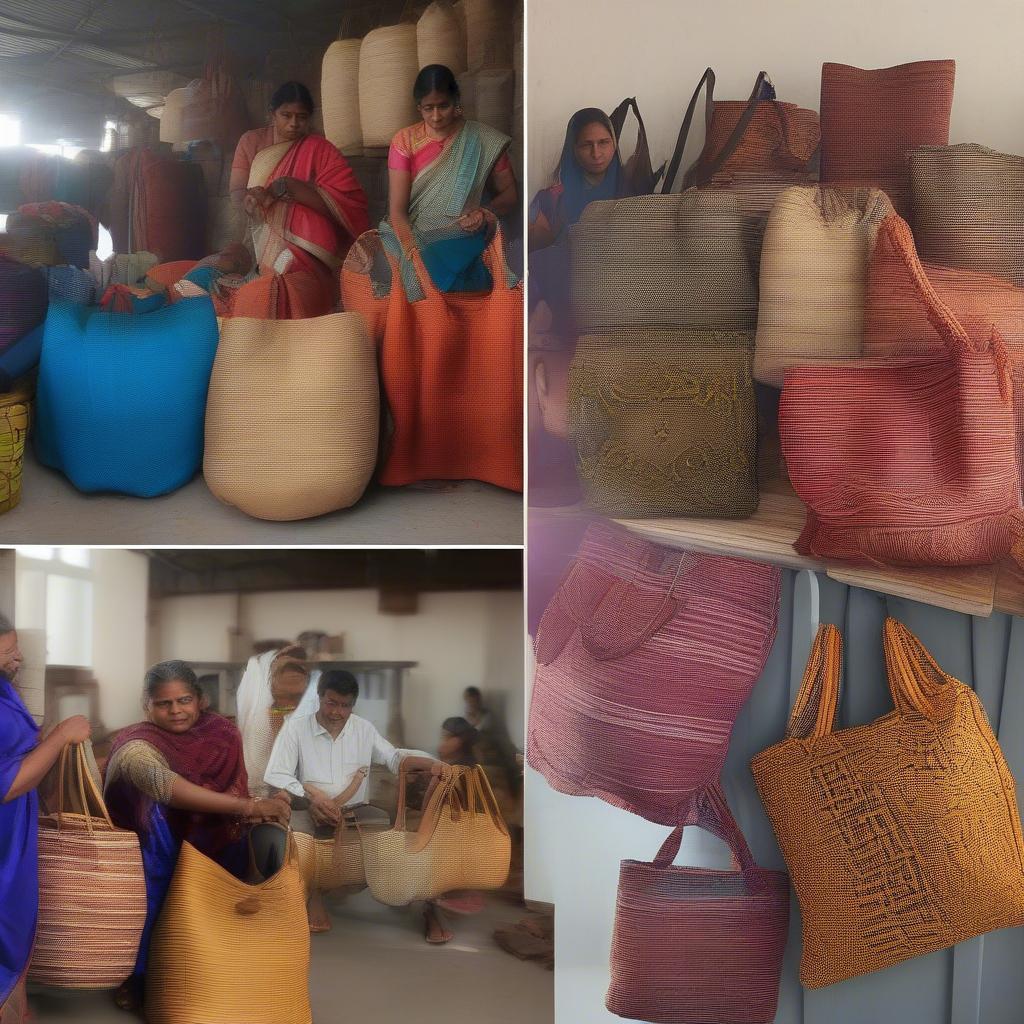 Woven bag manufacturers in Coimbatore displaying various bag styles and materials.