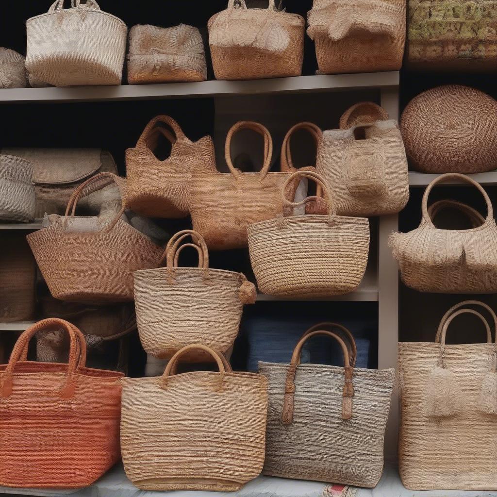 Woven bags in different styles and materials