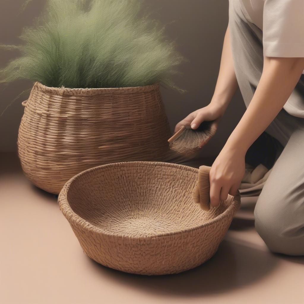 Cleaning and storing a woven basket to maintain its quality.