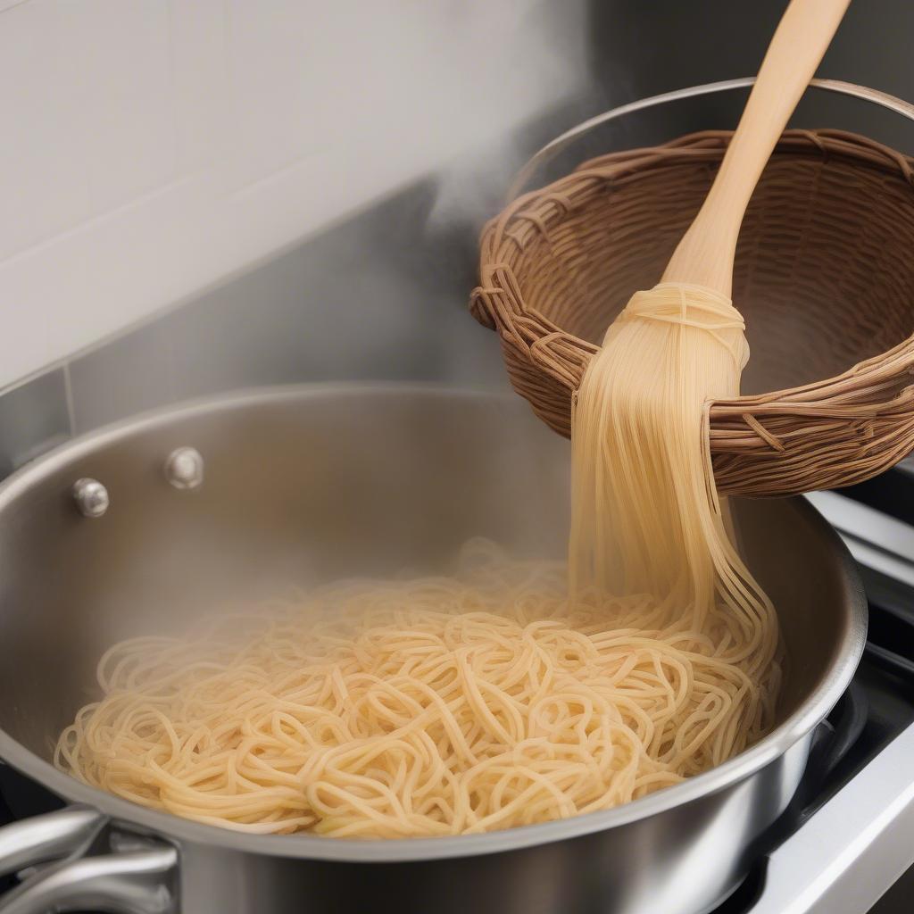 Woven Basket Draining Pasta