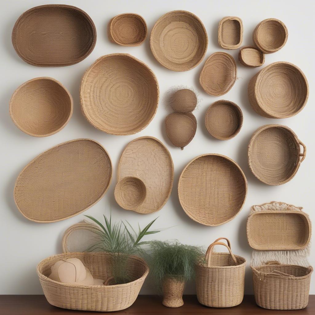 Variety of woven basket wall decor styles and sizes for different interior design aesthetics.