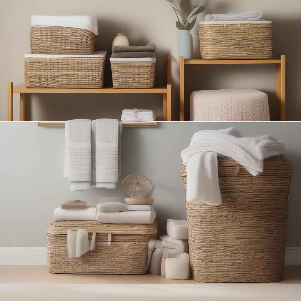 Woven Baskets in Living Room, Bedroom, and Bathroom