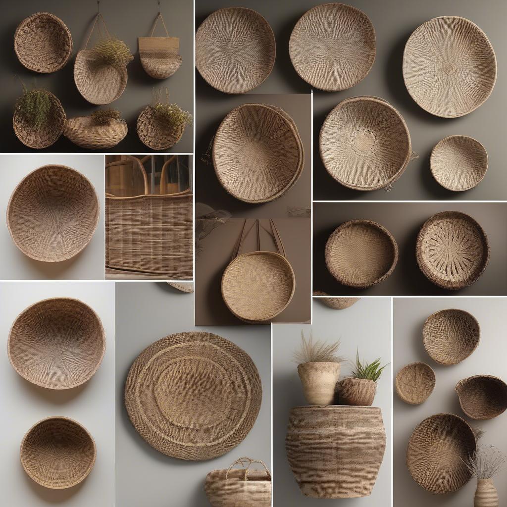 Different ways to arrange woven baskets on a wall