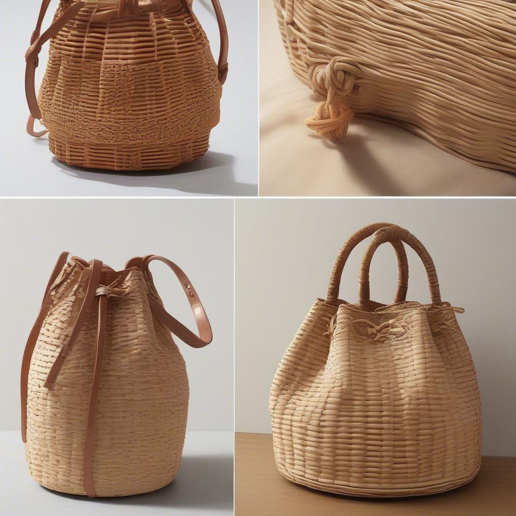 Woven bucket bags in various styles and natural materials