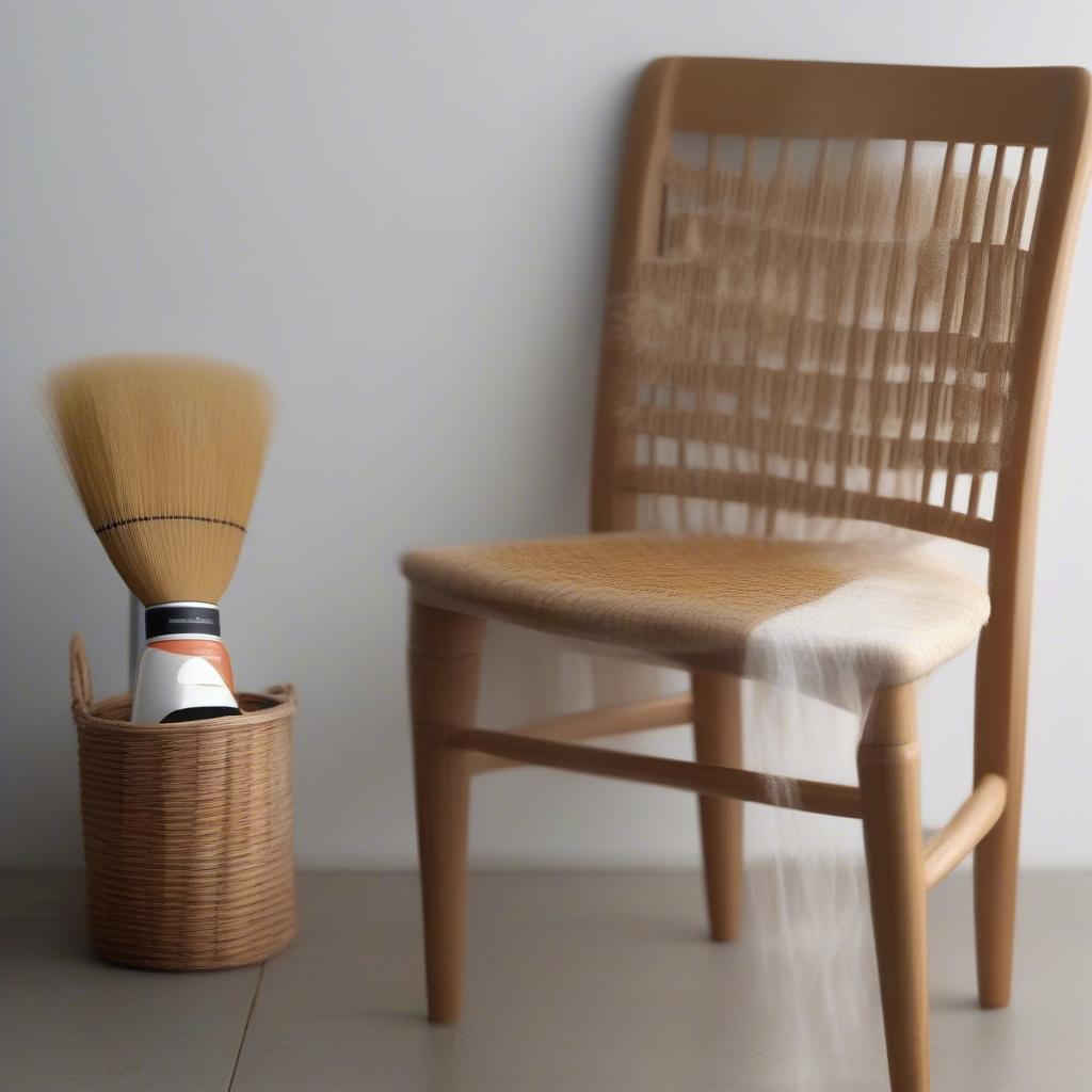 Cleaning and maintaining a woven chair.