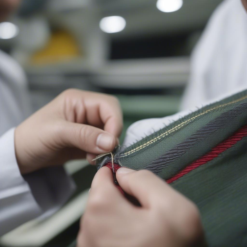 Quality control inspection of woven cloth bags in a factory