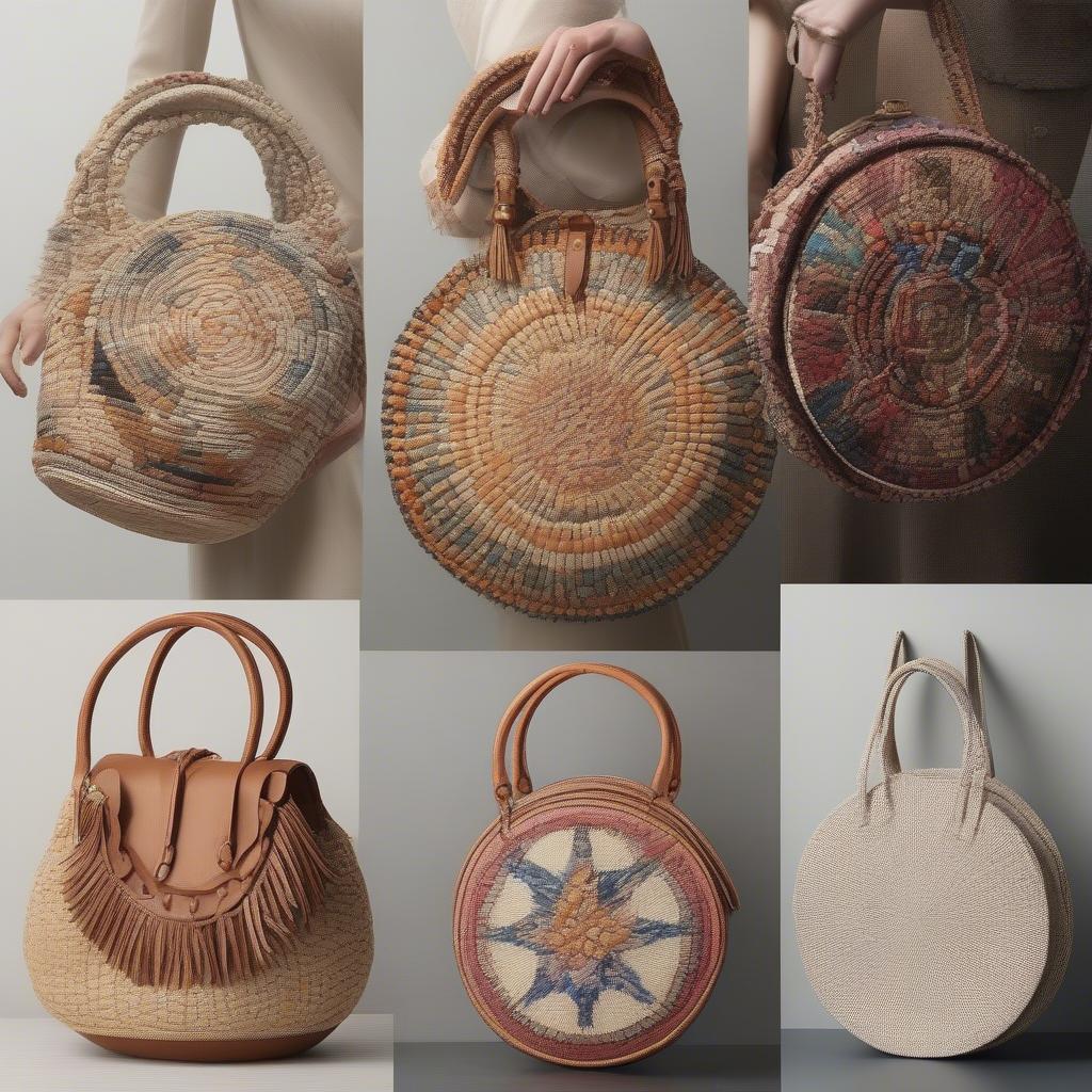 Various styles of woven round southwest handbags