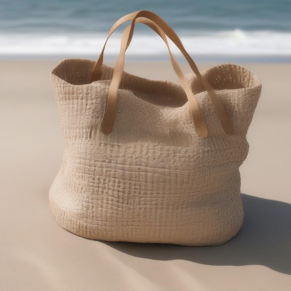 Woven Jute Tote Bag on Beach