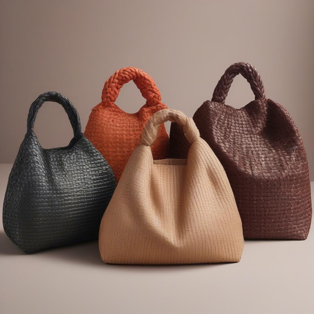 A selection of woven bags similar in style to the Bottega Veneta knot bag, showcasing different brands and price points.