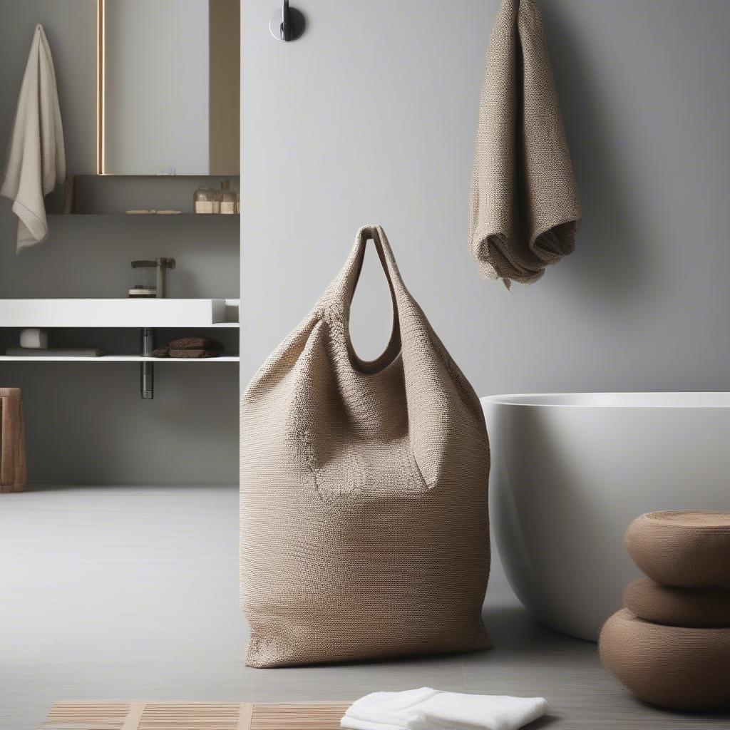 Woven Laundry Bag in a Modern Bathroom Setting