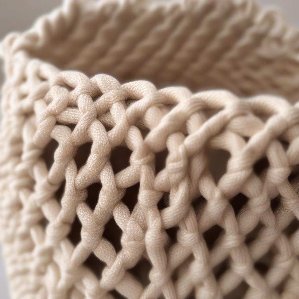 Close-up view of a woven macrame tote bag