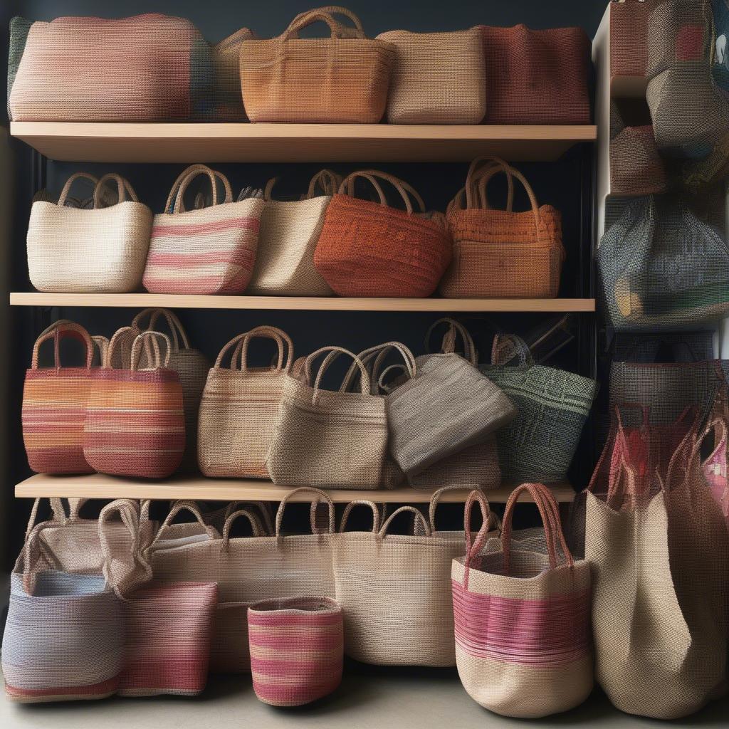 A Display of Various Woven Market Bags in a New Zealand Shop