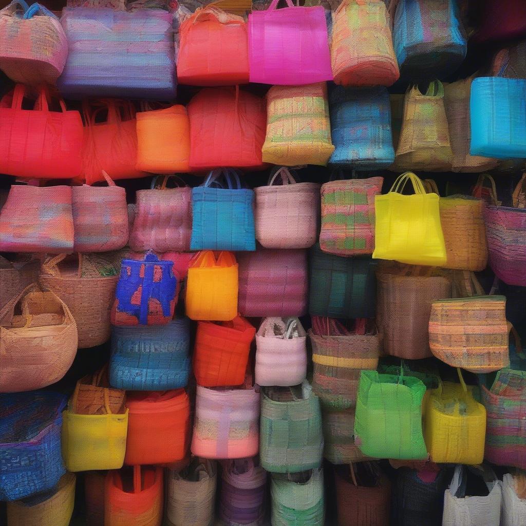 Woven plastic bags used in a bustling Philippine market