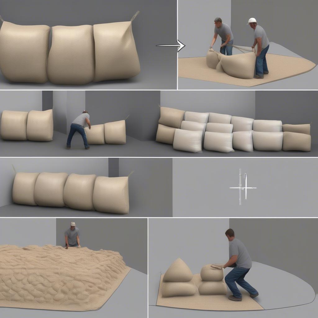 Proper technique for filling and placing woven sandbags for effective flood control and other applications.