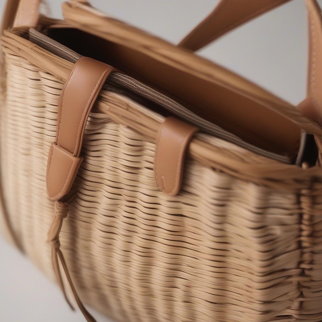 Woven shoulder bag made of rattan and wicker