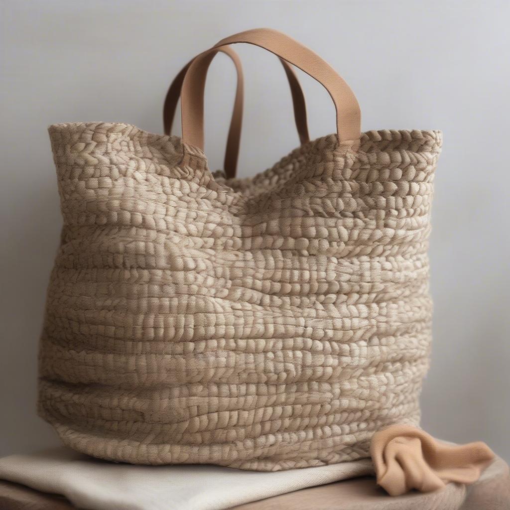 Woven Slouchy Tote Bag Made of Natural Fibers