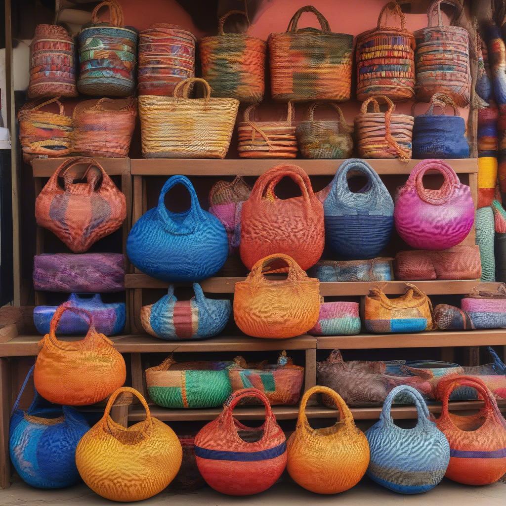 Woven Straw Bags at a South African Market