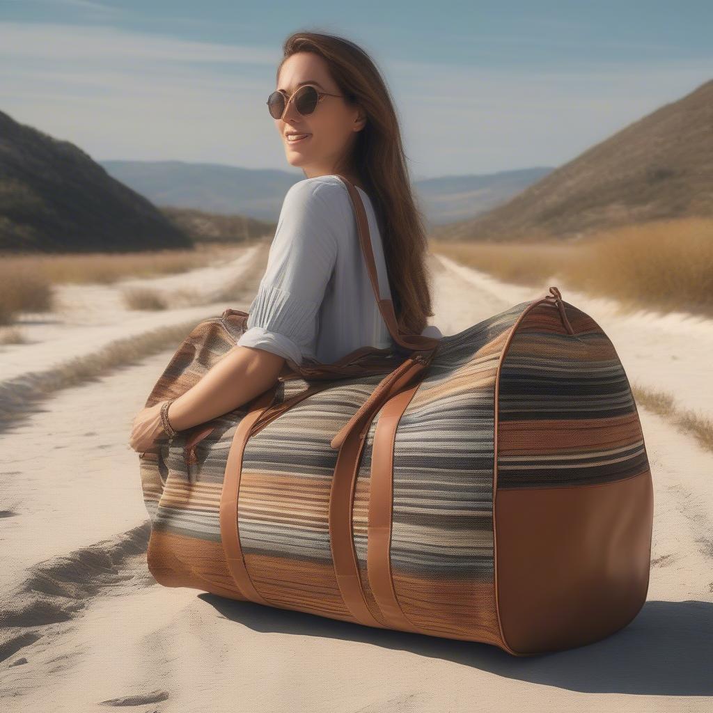 Woven Striped Boho Duffle Bag for Travel