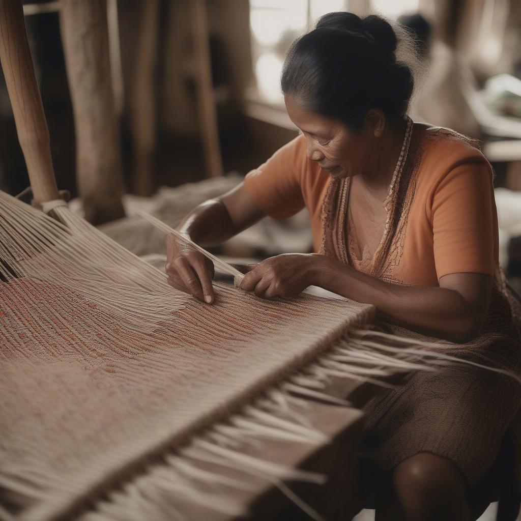 Skilled Artisan Weaving a Tote Bag